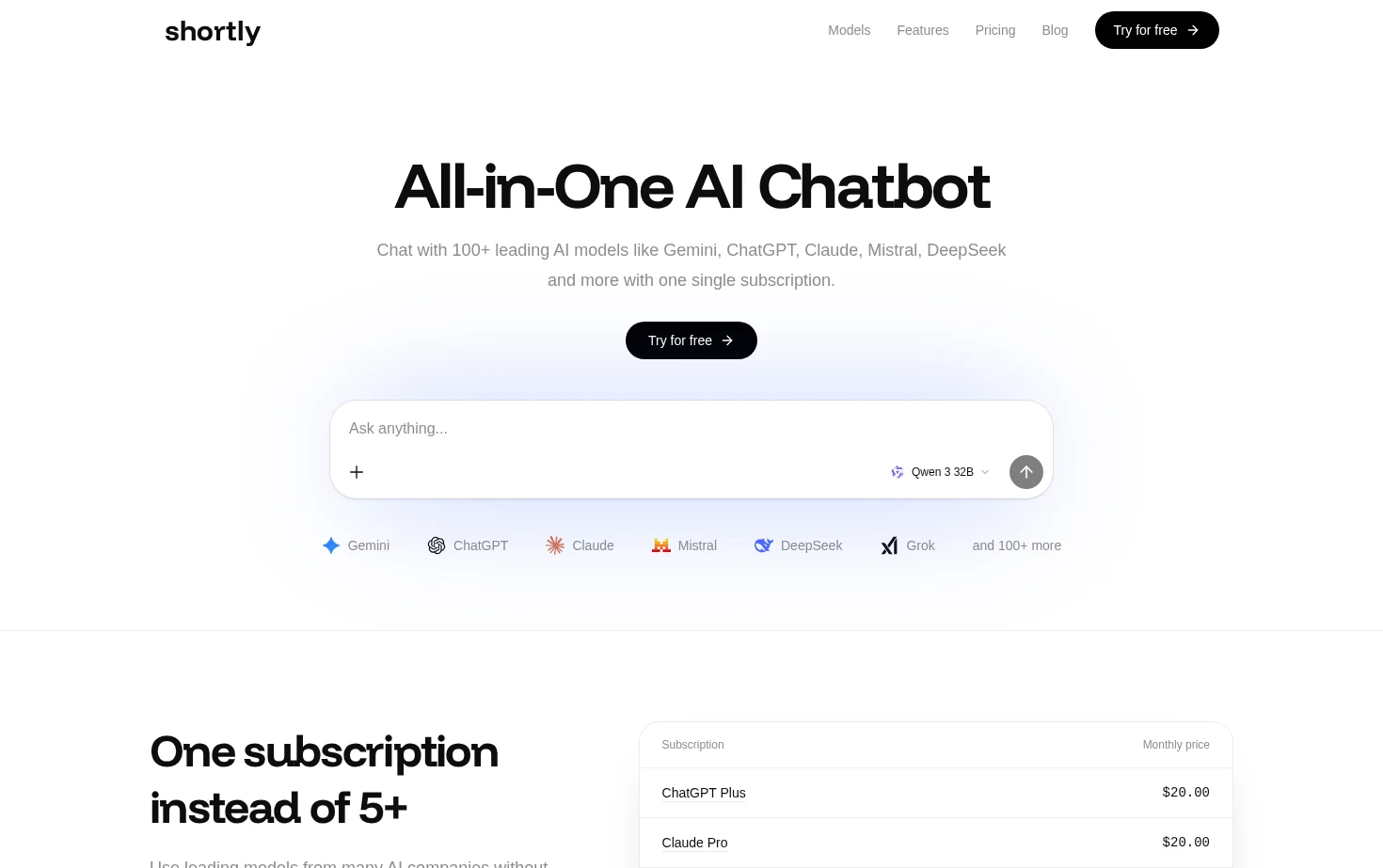 Shortly AI 页面快照